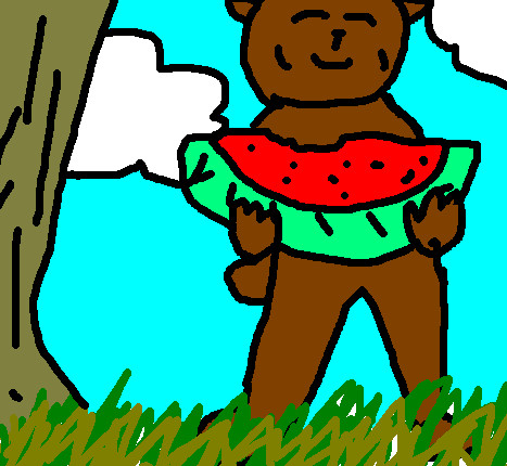 Bear eating watermelon