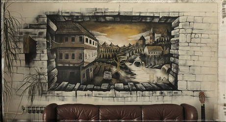 Bihac city in 3D wall mural by Anikowski