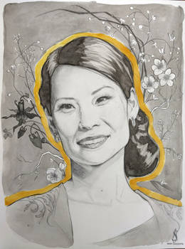 Portrait of Lucy Liu with Flowers