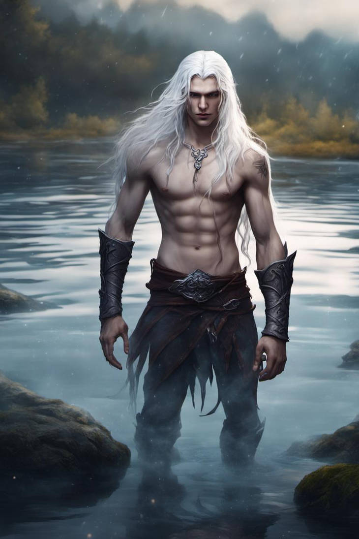 Elf Work Men Young Handsome Dark Elf Man With White Long Hair, by VikkySmith on ...