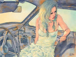 In a Car (watercolor illustration)