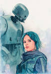 Jyn Erso and K-2so watercolor