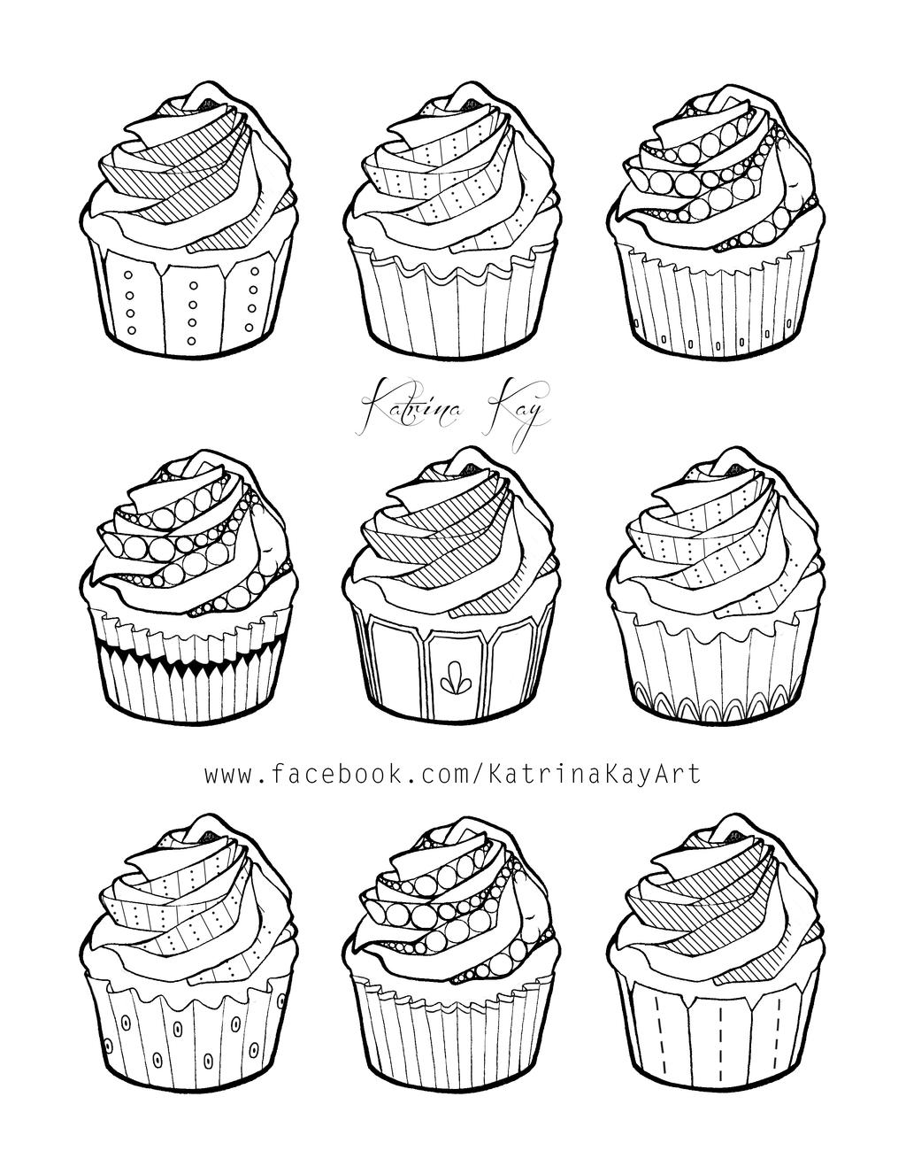 Adult Coloring Book Page - Cupcakes