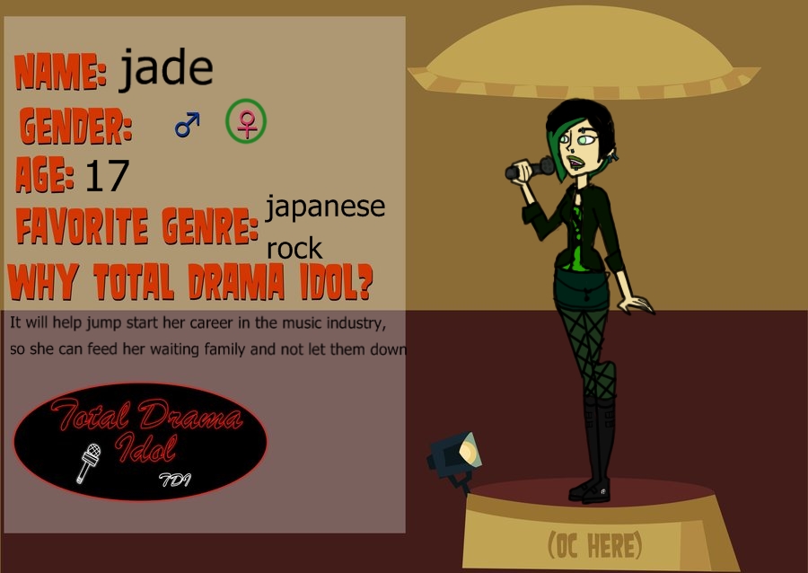 Total Drama Idol entry sheet