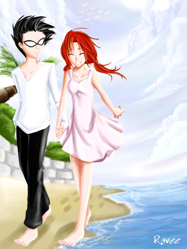 Robin Starfire at the beach by raveeoftitans on DeviantArt