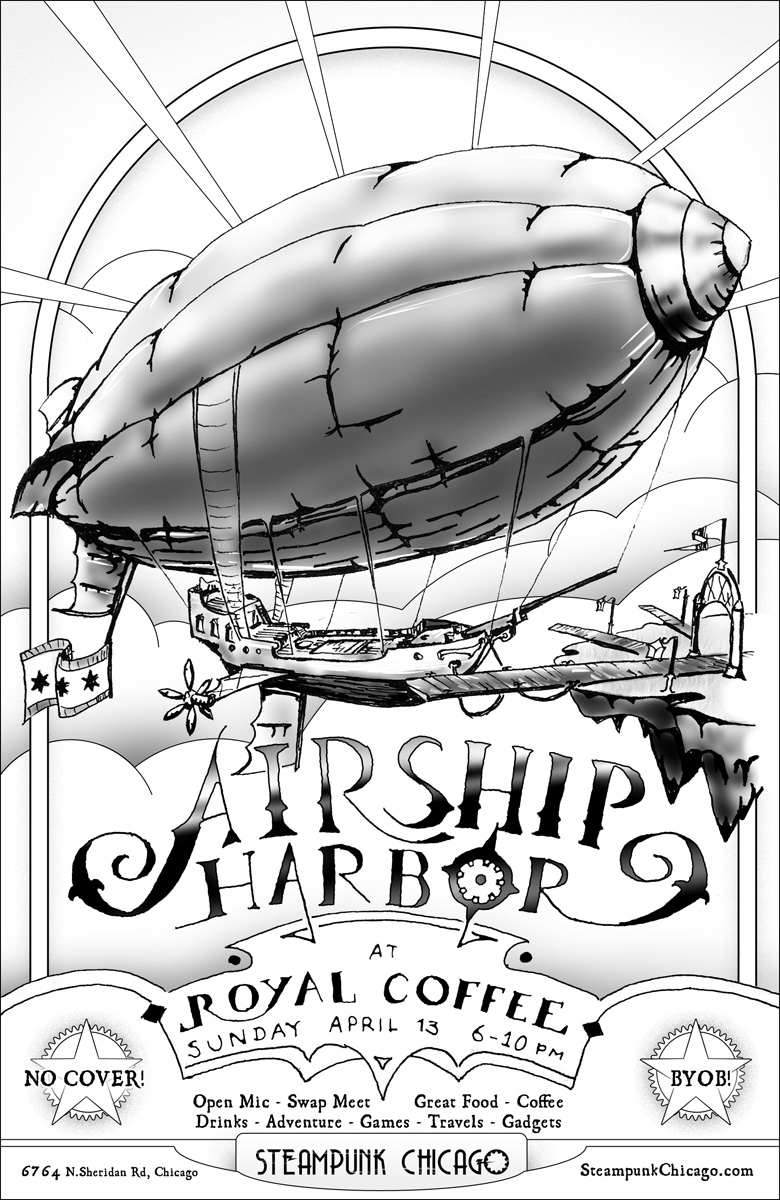 Airship Harbor poster for Steampunk Chicago