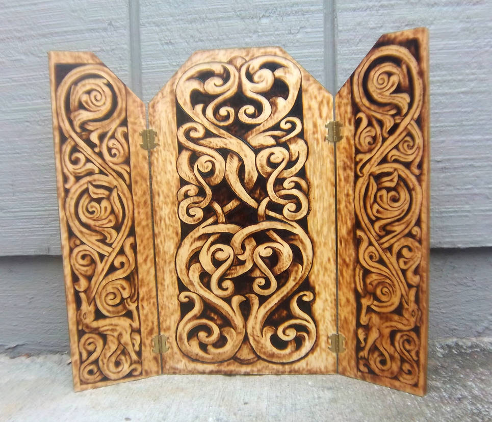 Stave designs Triptych Wood-burned by runehammer9 Stave designs Triptych Wood-burned by runehammer9