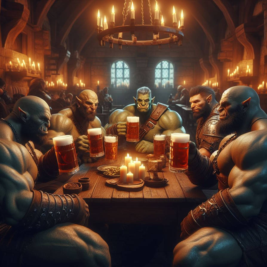 Half-orcs drinking in a tavern by stuartpierce on DeviantArt