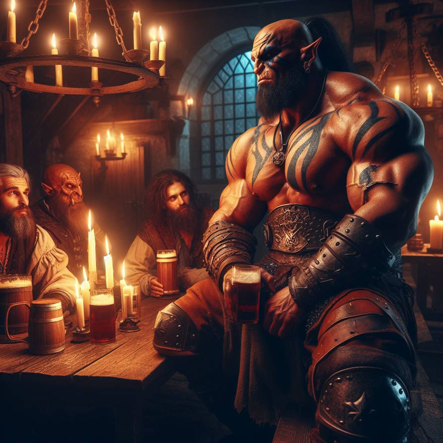 Half-orc drinking with his friends by stuartpierce on DeviantArt