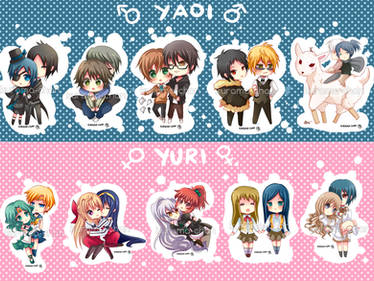 -- Chibi Yaoi and yuri couples keychain set --