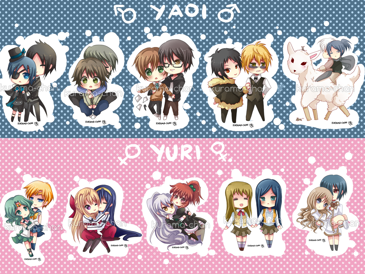 -- Chibi Yaoi and yuri couples keychain set --