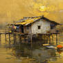 cottages by the water (oil painting)