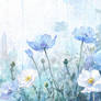 Watercolor Painting Of Blue And White Poppies