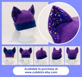 Purple Blue Stars and Moon Cat Hat