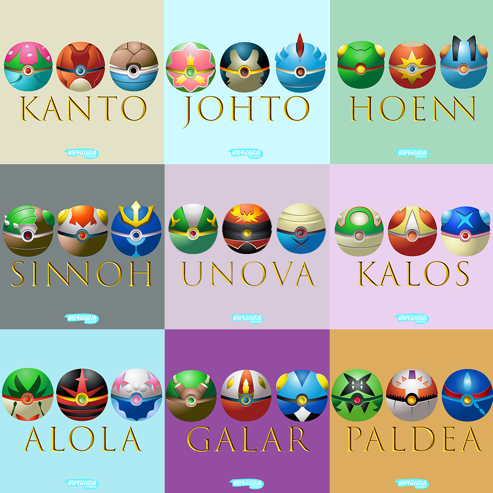 Custom Pokemon Inspiration All Starters Custom Pokeballs by Hyperagua on DeviantArt