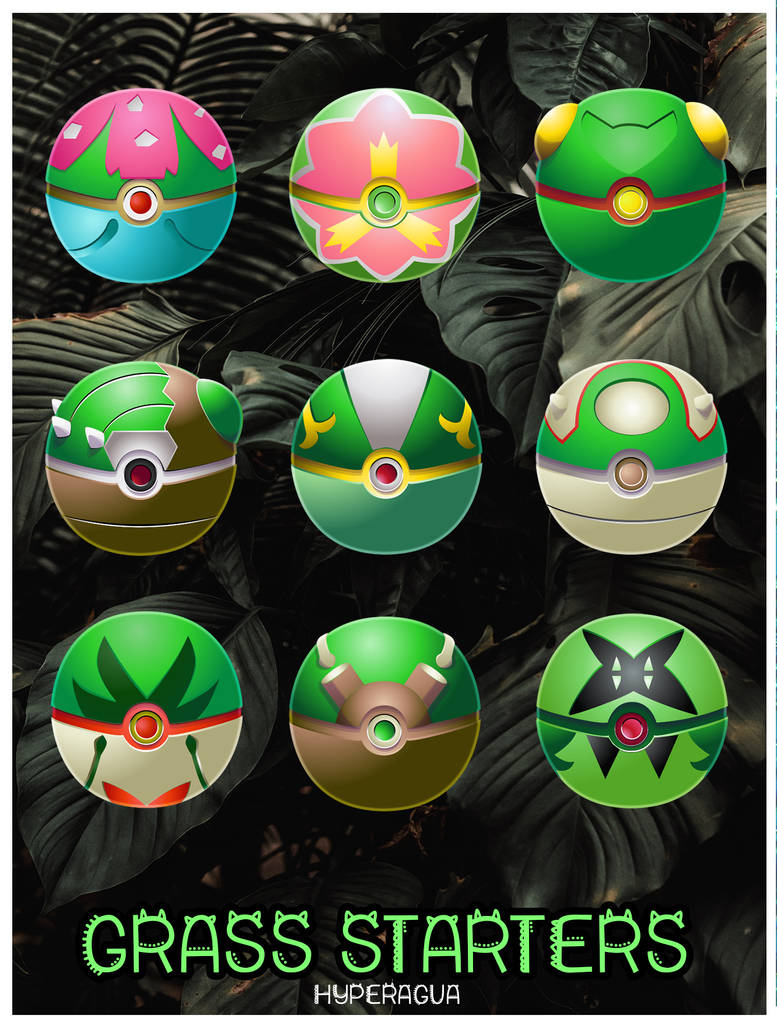 Grass Starters Custom Pokeballs Poster by Hyperagua on DeviantArt