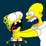 Homer Simpson strangles Spongebob Squarepants