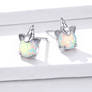 Unicorn earrings, Sterling silver stud with opal