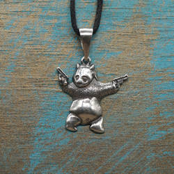 Panda with guns pendant, Sterling silver