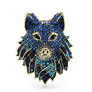 Wolf head brooch, blue