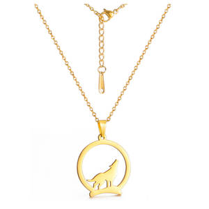 Howling wolf necklace, Stainless steel, gold