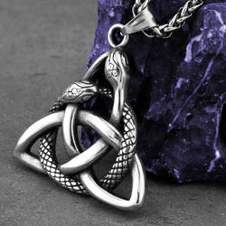 Ouroboros necklace with celtic knot pendant, Steel