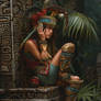 An Aztec Princess Sitting On The Edge Of A Throne 