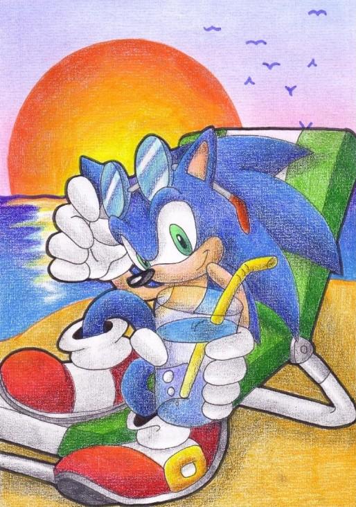 sonic en la playa