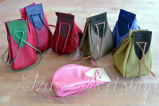 Colorful medieval leather pouches