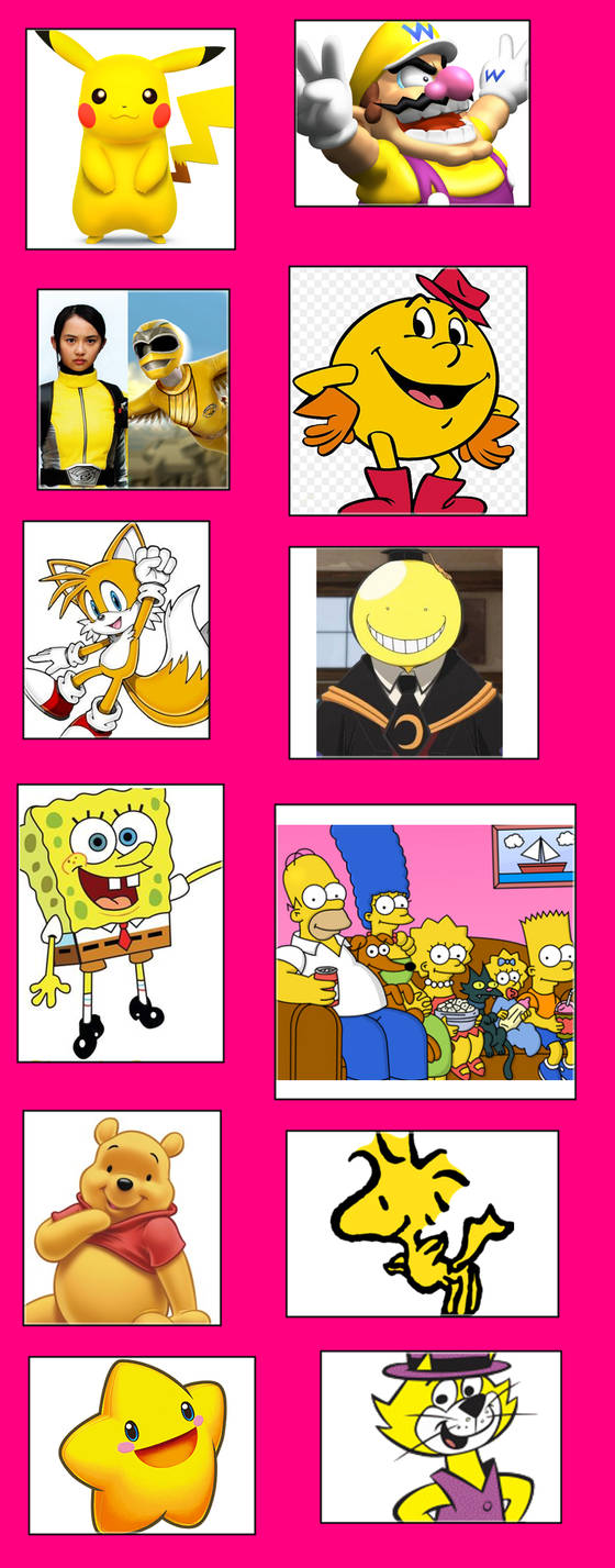 Top 12 Favourite Yellow Characters by MarioStrikerMurphy on DeviantArt