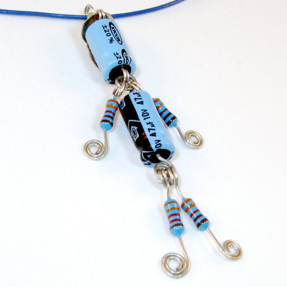 Lucky Capacitor and Resistor Robot Necklace