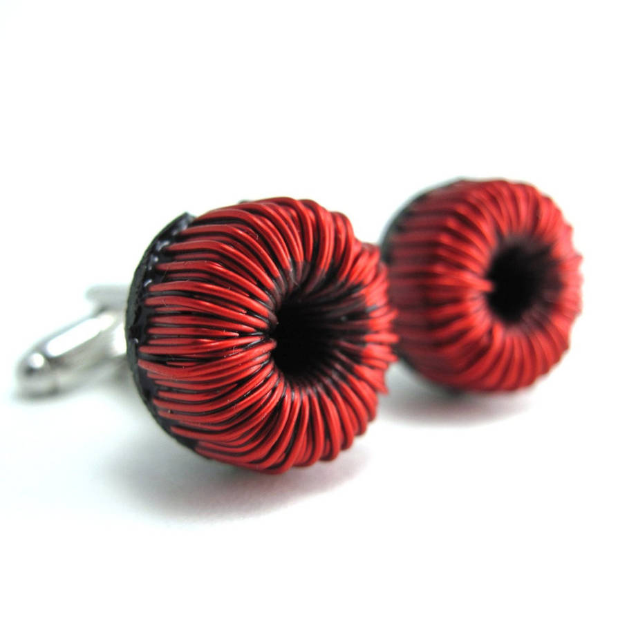 Red Wire Toroids Cufflinks by Techcycle