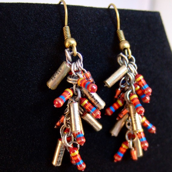 Red and Gold Resistor Cluster Earrings