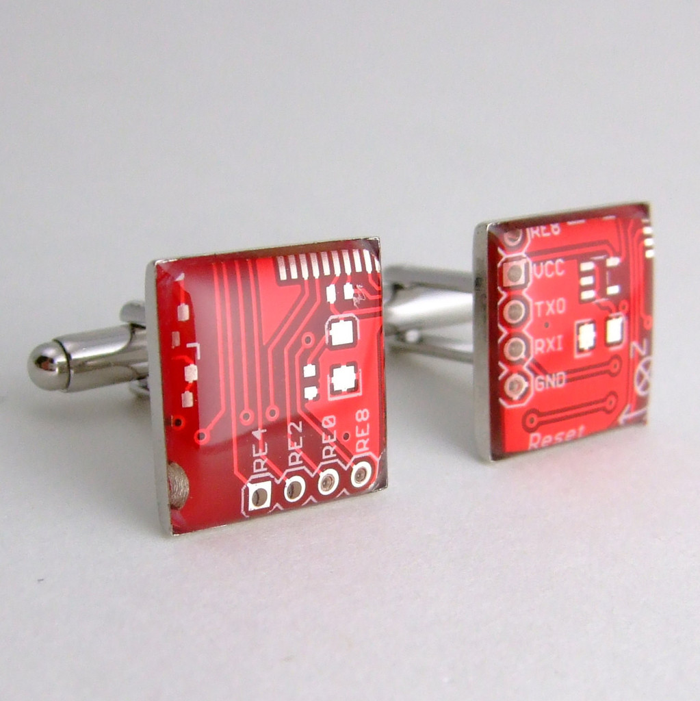 Red Square Domed Circuit Board Cufflinks