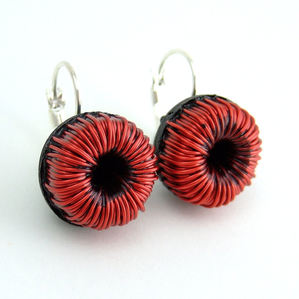 Red Wire Toroids Electronics Earrings