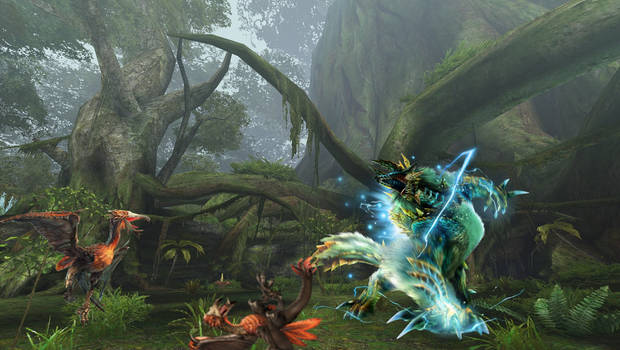 Monster Hunter: Zinogre attacking two Hypnocatrice