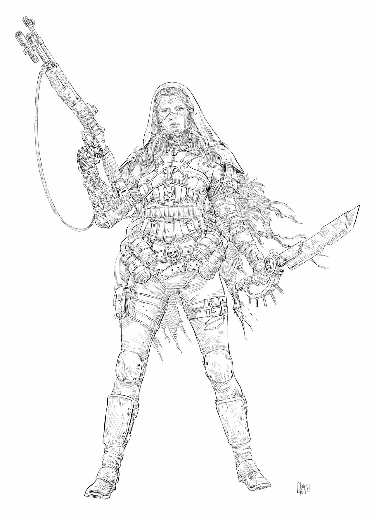 Female Riflehunter Outline Huntress Line art by oleolah on DeviantArt