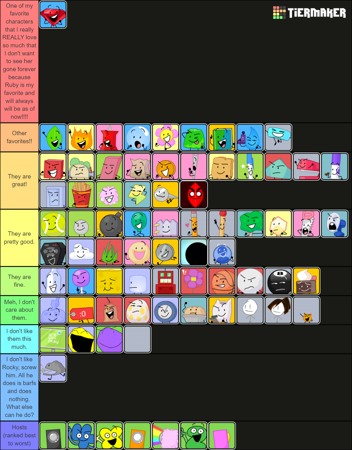 Create a Bfdi bfdia bfb tpot team Tier List - TierMaker