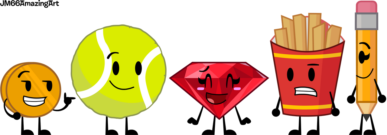 Coiny, TB, Ruby, Fries and Pencil by AquaDiamondDA on DeviantArt