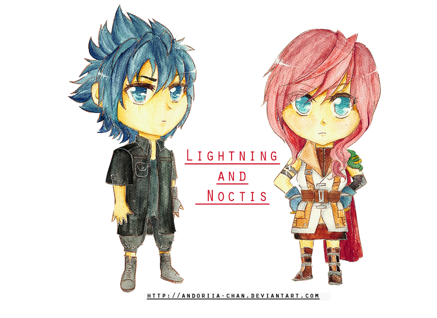 Lightning and Noctis: Chibi (Render)