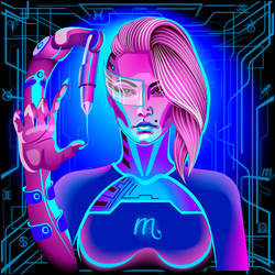 Neon horoscope in the style of cyberpunk Zodiac si