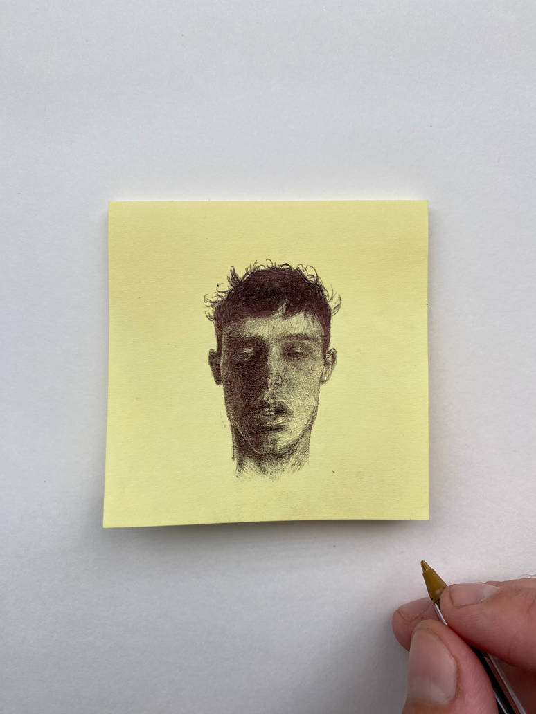 Ballpoint pen portrait on sticky note by SilasCalArt on DeviantArt