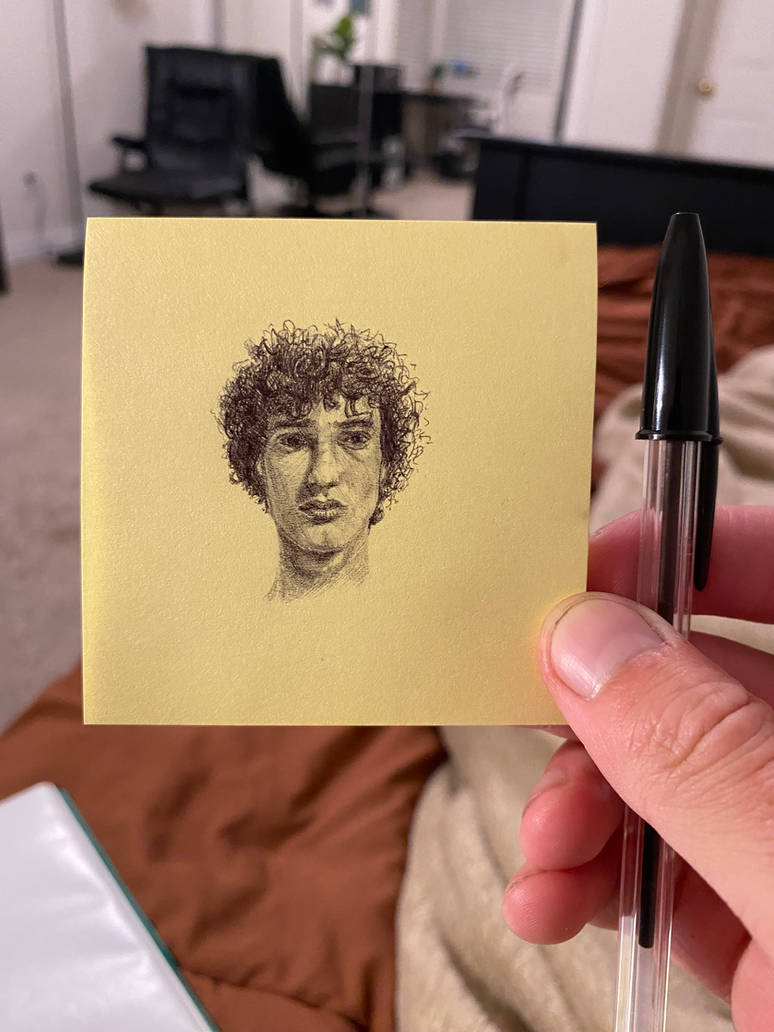 Ballpoint pen portrait on sticky note by SilasCalArt on DeviantArt