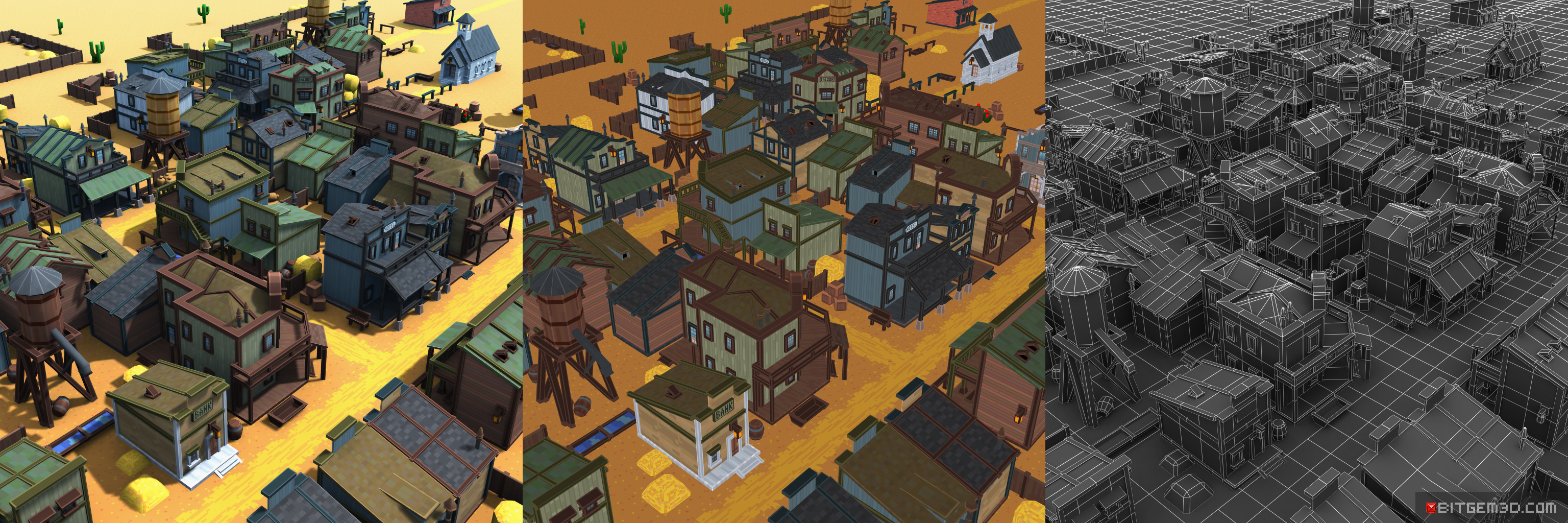 3d Pixel Western Town Set 02