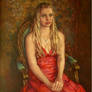 Girl in red dress..oil on linen