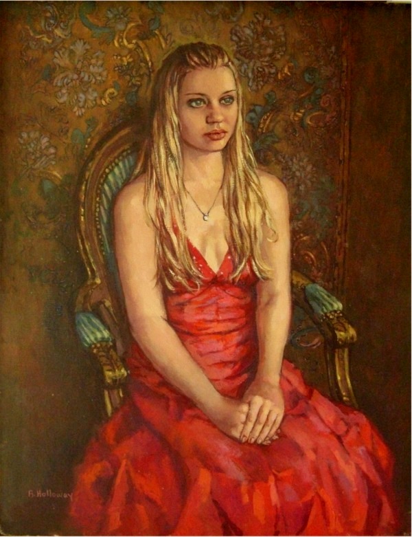 Girl in red dress..oil on linen