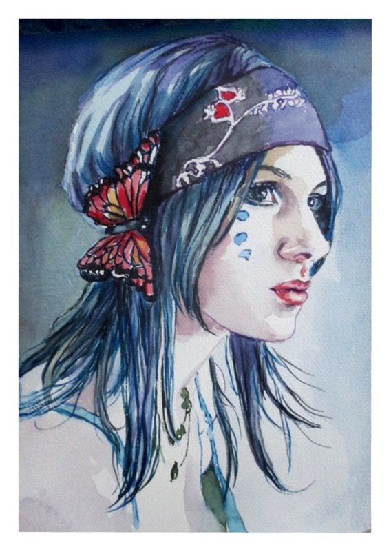 Hippy girl..watercolour