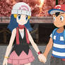 Ash and Dawn holding hands