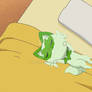 EDIT: Sprigatito sleeps in Liko`s bed
