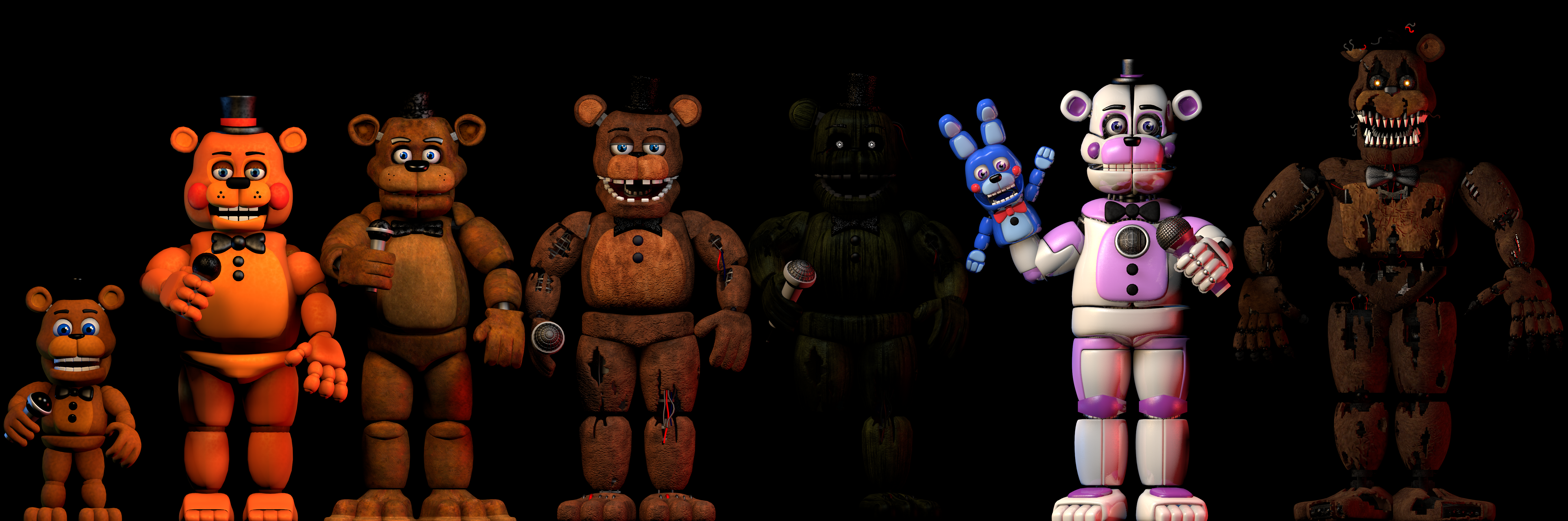 FNAF Security Breach Animatronics Size Comparison  Five Nights at Freddy's  Character Heights 